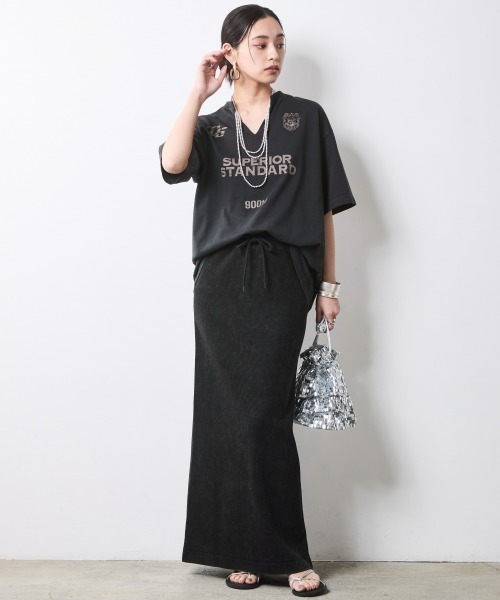 CHIC STYLE（シックスタイル）の「【セットアップ対応】ヴィンテージ加工サーマルロングスカート＜大きいサイズ有＞シックスタイル（スカート・レディース・スミクロ/ブラウン系・5L/4L/3L/LL/L/M）」の14枚目の写真
