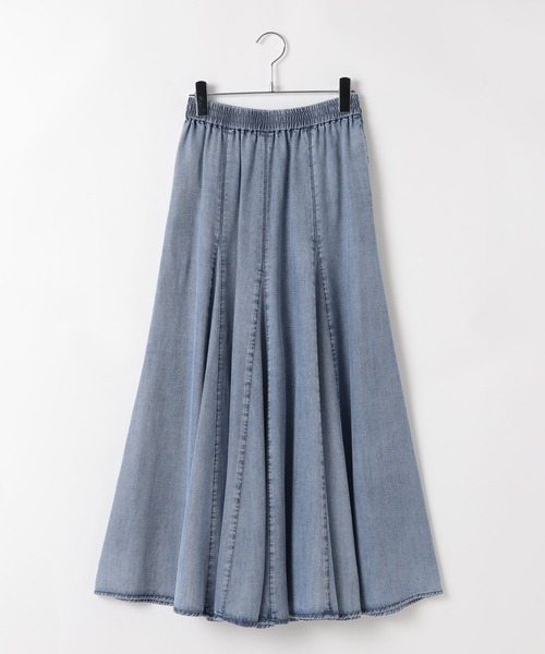 BAYFLOW（ベイフロー）の「[接触冷感付き]ライトオンスデニムフレアスカート（スカート・レディース・ブラック/サックスブルー・SMALL/MEDIUM）」の5枚目の写真