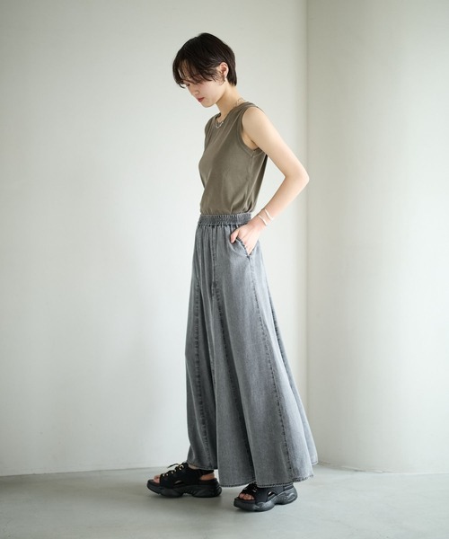 BAYFLOW（ベイフロー）の「[接触冷感付き]ライトオンスデニムフレアスカート（スカート・レディース・ブラック/サックスブルー・SMALL/MEDIUM）」の14枚目の写真