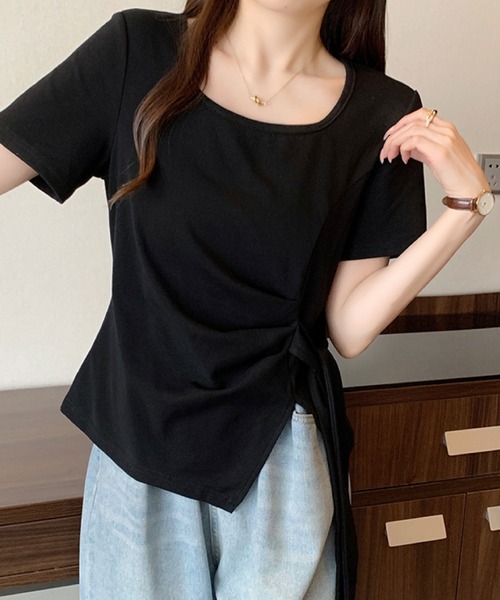 2ly2（トゥーリートゥー）の「サイドリボンドレープトップス / アシンメトリーカットソー（Tシャツ/カットソー・レディース・ブルー/ピンク/ホワイト/ブラック・FREE）」の9枚目の写真