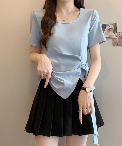 2ly2（トゥーリートゥー）の「サイドリボンドレープトップス / アシンメトリーカットソー（Tシャツ/カットソー・レディース・ブルー/ピンク/ホワイト/ブラック・FREE）」の11枚目の写真