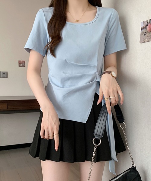 2ly2（トゥーリートゥー）の「サイドリボンドレープトップス / アシンメトリーカットソー（Tシャツ/カットソー・レディース・ブルー/ピンク/ホワイト/ブラック・FREE）」の12枚目の写真