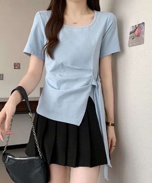 2ly2（トゥーリートゥー）の「サイドリボンドレープトップス / アシンメトリーカットソー（Tシャツ/カットソー・レディース・ブルー/ピンク/ホワイト/ブラック・FREE）」の13枚目の写真