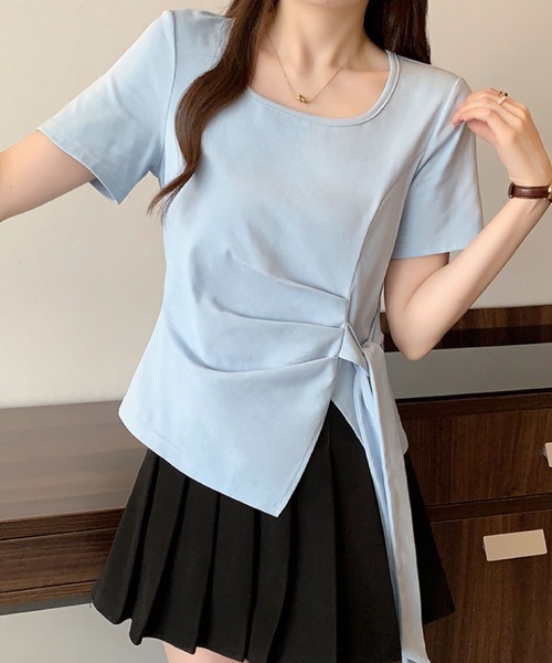 2ly2（トゥーリートゥー）の「サイドリボンドレープトップス / アシンメトリーカットソー（Tシャツ/カットソー・レディース・ブルー/ピンク/ホワイト/ブラック・FREE）」の15枚目の写真