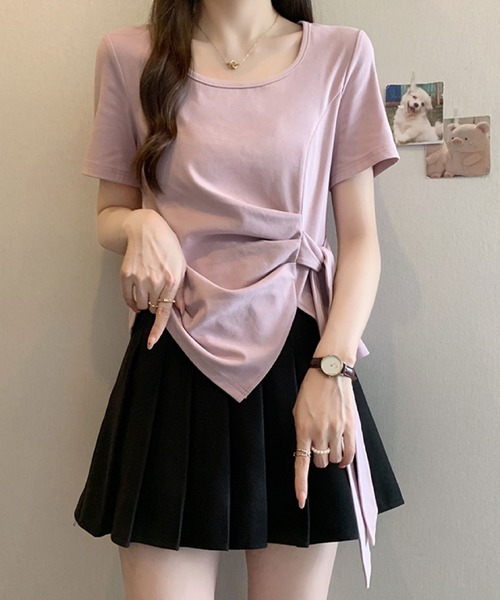 2ly2（トゥーリートゥー）の「サイドリボンドレープトップス / アシンメトリーカットソー（Tシャツ/カットソー・レディース・ブルー/ピンク/ホワイト/ブラック・FREE）」の16枚目の写真