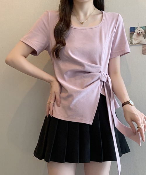 2ly2（トゥーリートゥー）の「サイドリボンドレープトップス / アシンメトリーカットソー（Tシャツ/カットソー・レディース・ブルー/ピンク/ホワイト/ブラック・FREE）」の17枚目の写真