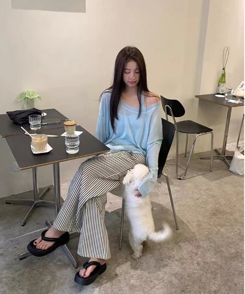 WEGO(ウィゴー)の「カラーストライプイージーストレートパンツ(その他パンツ・レディース・ブラック系その他5/グリーン系その他5/ブラウン系その他5・LARGE/MEDIUM)」の7枚目の写真