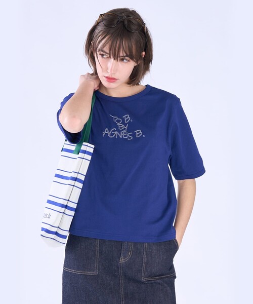 To b. by agnes b.(トゥービーバイアニエスベー)の「ロゴ 刺繍 コットン 半袖 Tシャツ(Tシャツ/カットソー・レディース・ネイビー・40/38)」の3枚目の写真