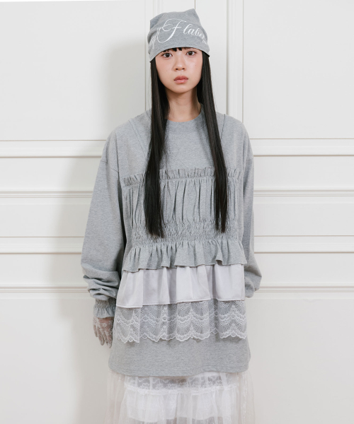 NICE GHOST CLUB(ナイスゴーストクラブ)の「FFATS SHIRRING SLEEVELESS BIG BIG L/S TEE_GREY(NG2GSUT580A)(Tシャツ/カットソー・レディース・グレー・SMALL/MEDIUM)」の1枚目の写真