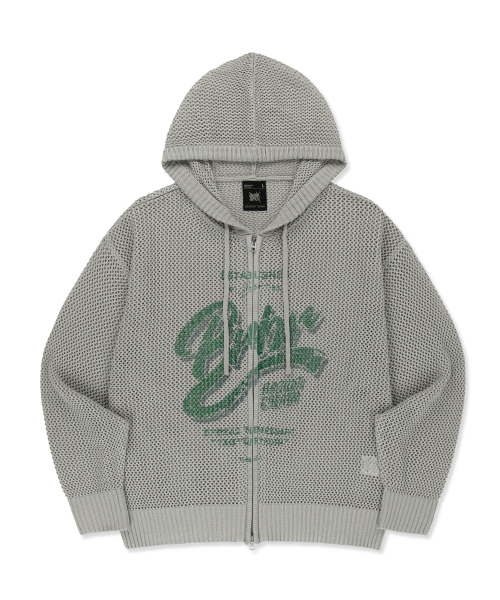 PRINTED WAFFLE HOOD ZIP UP - LIGHT GREY（パーカー）｜BROWNBREATH