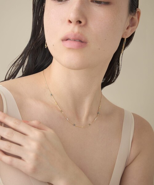 スキニー] K18YG ダイヤモンド ステーション ネックレス（ネックレス