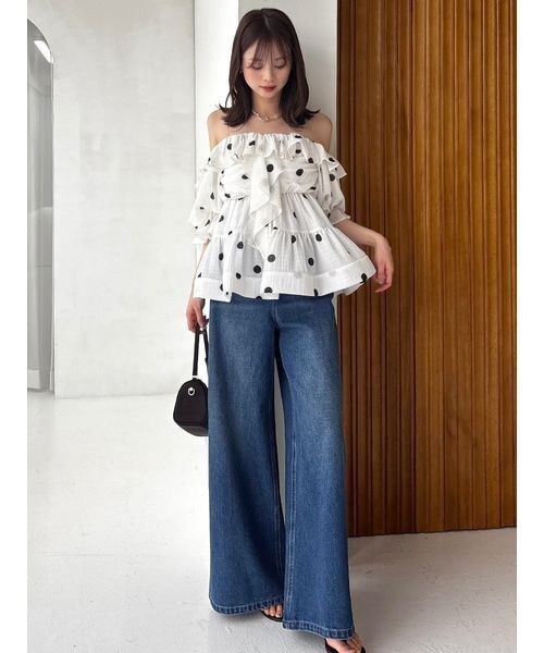 SNIDEL（スナイデル）の「【Kuroki denim】ハイライズワイドデニム（デニムパンツ・レディース・ダークブルー/ホワイト/ライトブルー・0/1）」の3枚目の写真