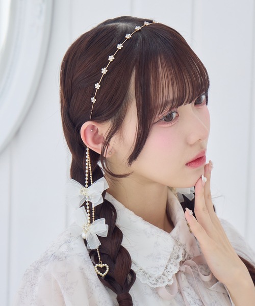 リボン付パールチェーンカチューシャ（カチューシャ）｜ROJITA