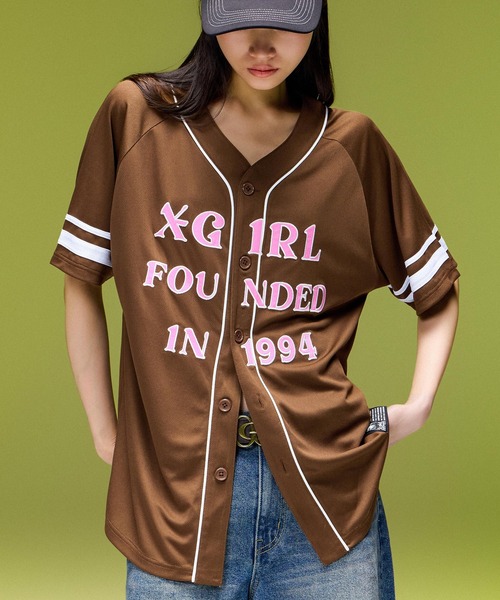 X-girl(エックスガール)の「LOGO PATCH BASEBALL SHIRT(シャツ/ブラウス・レディース・ブラック/カモフラージュ/ブラウン・S/M)」の3枚目の写真