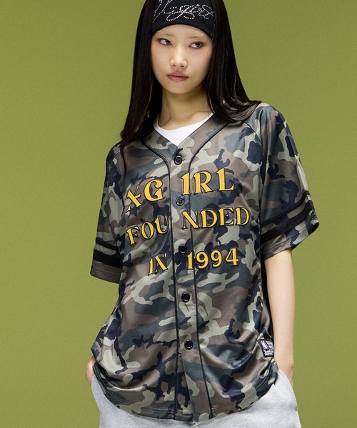 X-girl(エックスガール)の「LOGO PATCH BASEBALL SHIRT(シャツ/ブラウス・レディース・ブラック/カモフラージュ/ブラウン・S/M)」の4枚目の写真