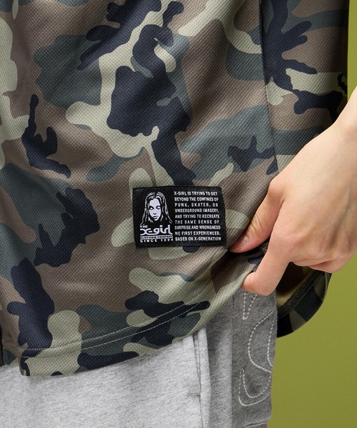X-girl(エックスガール)の「LOGO PATCH BASEBALL SHIRT(シャツ/ブラウス・レディース・ブラック/カモフラージュ/ブラウン・S/M)」の5枚目の写真