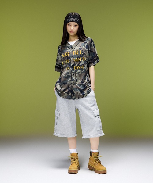 X-girl(エックスガール)の「LOGO PATCH BASEBALL SHIRT(シャツ/ブラウス・レディース・ブラック/カモフラージュ/ブラウン・S/M)」の6枚目の写真