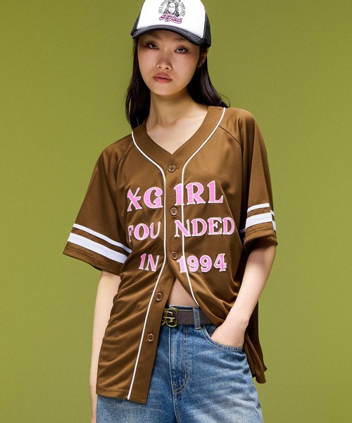 X-girl(エックスガール)の「LOGO PATCH BASEBALL SHIRT(シャツ/ブラウス・レディース・ブラック/カモフラージュ/ブラウン・S/M)」の7枚目の写真