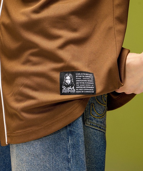 X-girl(エックスガール)の「LOGO PATCH BASEBALL SHIRT(シャツ/ブラウス・レディース・ブラック/カモフラージュ/ブラウン・S/M)」の9枚目の写真