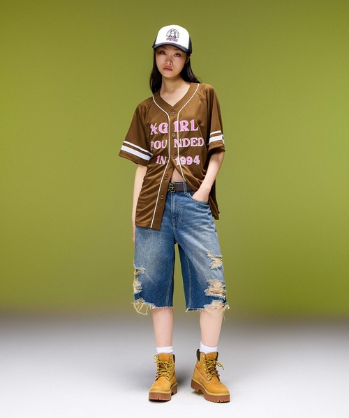 X-girl(エックスガール)の「LOGO PATCH BASEBALL SHIRT(シャツ/ブラウス・レディース・ブラック/カモフラージュ/ブラウン・S/M)」の10枚目の写真