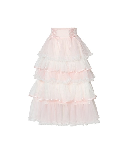 mellfy memory(メルフィーメモリー)の「My sweet eden tiered long skirt(スカート・レディース・ホワイト/ピンク・S/M)」の2枚目の写真