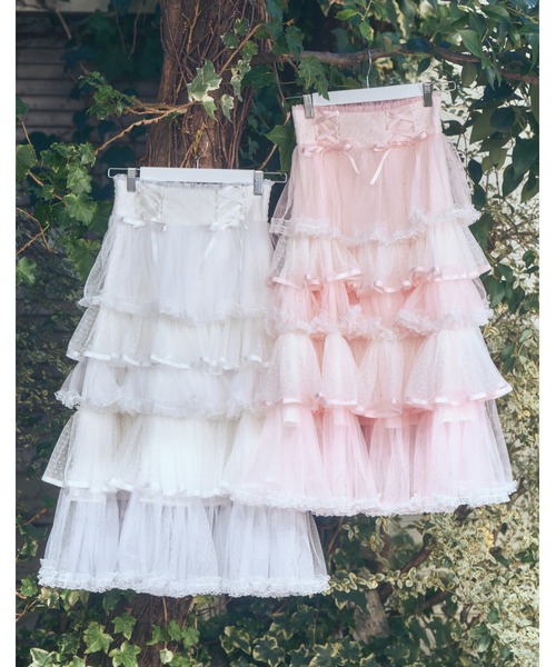 mellfy memory(メルフィーメモリー)の「My sweet eden tiered long skirt(スカート・レディース・ホワイト/ピンク・S/M)」の4枚目の写真