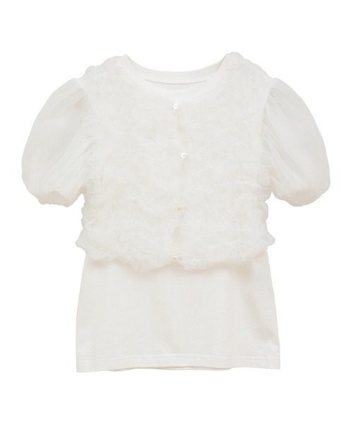 CLANE（クラネ）の「【CLANE/クラネ】TULLE VEST LAYERED TOPS/チュールベストレイヤードトップス（Tシャツ/カットソー・レディース・ブルー/ブラック/ホワイト・1）」の2枚目の写真