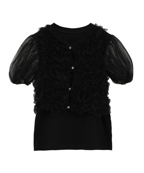 CLANE（クラネ）の「【CLANE/クラネ】TULLE VEST LAYERED TOPS/チュールベストレイヤードトップス（Tシャツ/カットソー・レディース・ブルー/ブラック/ホワイト・1）」の3枚目の写真