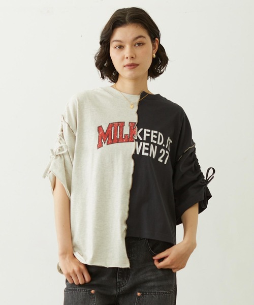 MILKFED.(ミルクフェド)の「CENTER PANEL S/S TOP(Tシャツ/カットソー・レディース・ピンク/アッシュ/オートミール・ONE SIZE)」の3枚目の写真