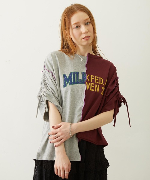 MILKFED.(ミルクフェド)の「CENTER PANEL S/S TOP(Tシャツ/カットソー・レディース・ピンク/アッシュ/オートミール・ONE SIZE)」の2枚目の写真