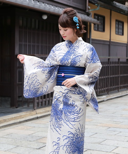 綿麻浴衣3点セット 「浴衣・帯・下駄」（浴衣）｜和なでしこ