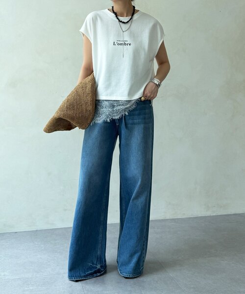 DouDou(ドゥドゥ)の「【WEB限定】ヘムレースロゴTEE(Tシャツ/カットソー・レディース・ブラウン/ブラック/オフホワイト・FREE)」の16枚目の写真