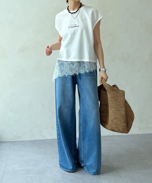 DouDou(ドゥドゥ)の「【WEB限定】ヘムレースロゴTEE(Tシャツ/カットソー・レディース・ブラウン/ブラック/オフホワイト・FREE)」の17枚目の写真