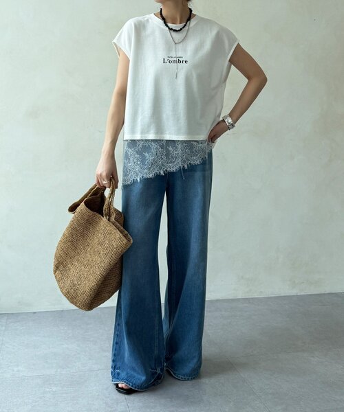 DouDou(ドゥドゥ)の「【WEB限定】ヘムレースロゴTEE(Tシャツ/カットソー・レディース・ブラウン/ブラック/オフホワイト・FREE)」の18枚目の写真