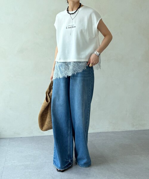 DouDou(ドゥドゥ)の「【WEB限定】ヘムレースロゴTEE(Tシャツ/カットソー・レディース・ブラウン/ブラック/オフホワイト・FREE)」の19枚目の写真