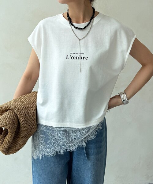 DouDou(ドゥドゥ)の「【WEB限定】ヘムレースロゴTEE(Tシャツ/カットソー・レディース・ブラウン/ブラック/オフホワイト・FREE)」の21枚目の写真