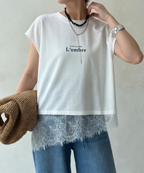 DouDou(ドゥドゥ)の「【WEB限定】ヘムレースロゴTEE(Tシャツ/カットソー・レディース・ブラウン/ブラック/オフホワイト・FREE)」の22枚目の写真