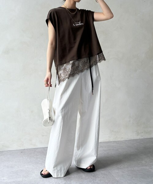 DouDou(ドゥドゥ)の「【WEB限定】ヘムレースロゴTEE(Tシャツ/カットソー・レディース・ブラウン/ブラック/オフホワイト・FREE)」の8枚目の写真