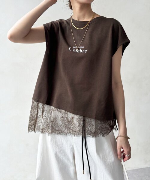 DouDou(ドゥドゥ)の「【WEB限定】ヘムレースロゴTEE(Tシャツ/カットソー・レディース・ブラウン/ブラック/オフホワイト・FREE)」の12枚目の写真