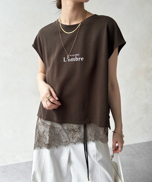DouDou(ドゥドゥ)の「【WEB限定】ヘムレースロゴTEE(Tシャツ/カットソー・レディース・ブラウン/ブラック/オフホワイト・FREE)」の14枚目の写真