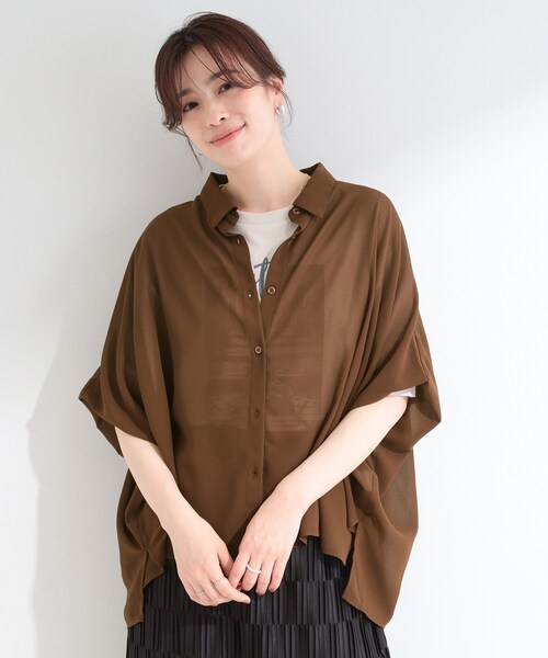 SHOO・LA・RUE(シューラルー)の「【洗濯機可/体型カバー】柄アソート ポンチョ風シアーシャツ(シャツ/ブラウス・レディース・アイボリー系6/ダークブラウン/ホワイト系5/スモーキーグリーン系・00)」の19枚目の写真