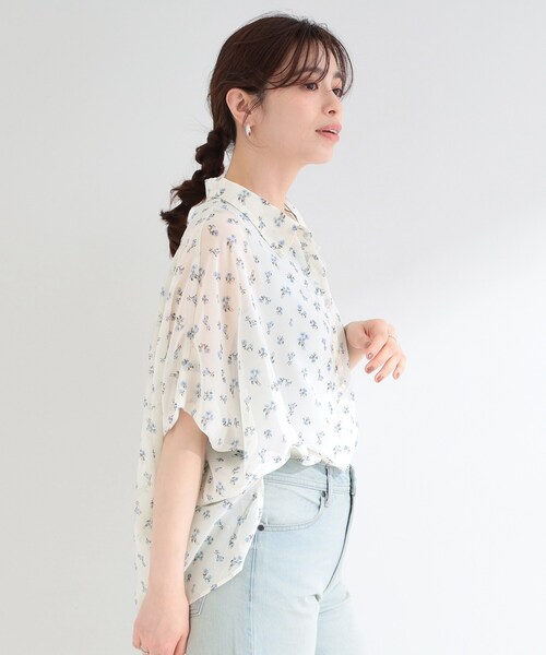 SHOO・LA・RUE(シューラルー)の「【洗濯機可/体型カバー】柄アソート ポンチョ風シアーシャツ(シャツ/ブラウス・レディース・アイボリー系6/ダークブラウン/ホワイト系5/スモーキーグリーン系・00)」の16枚目の写真