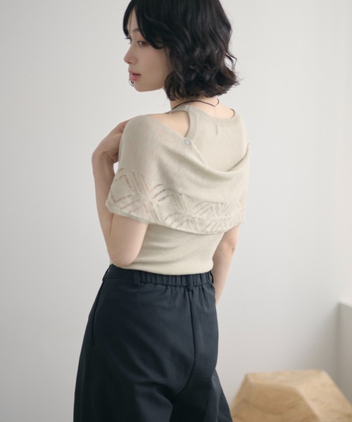 LAULEN(ローレン)の「multi way layered openwork shawl knit /レイヤードオープンワークショールニット(ニット/セーター・レディース・グレー/ベージュ/アイボリー・FREE)」の5枚目の写真