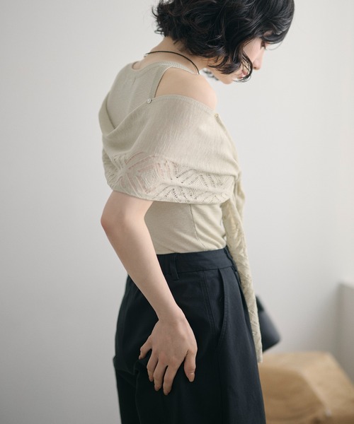 LAULEN(ローレン)の「multi way layered openwork shawl knit /レイヤードオープンワークショールニット(ニット/セーター・レディース・グレー/ベージュ/アイボリー・FREE)」の7枚目の写真