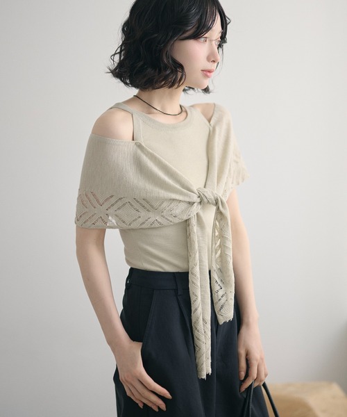 LAULEN(ローレン)の「multi way layered openwork shawl knit /レイヤードオープンワークショールニット(ニット/セーター・レディース・グレー/ベージュ/アイボリー・FREE)」の8枚目の写真