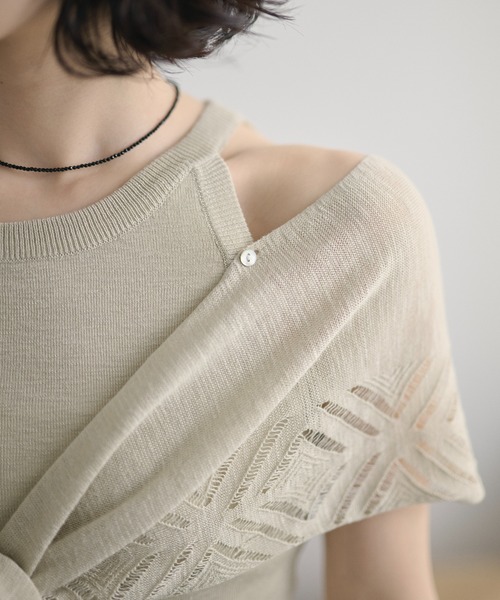 LAULEN(ローレン)の「multi way layered openwork shawl knit /レイヤードオープンワークショールニット(ニット/セーター・レディース・グレー/ベージュ/アイボリー・FREE)」の10枚目の写真