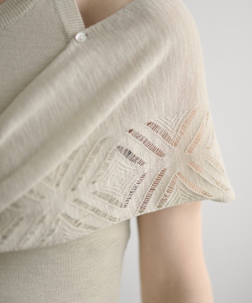 LAULEN(ローレン)の「multi way layered openwork shawl knit /レイヤードオープンワークショールニット(ニット/セーター・レディース・グレー/ベージュ/アイボリー・FREE)」の11枚目の写真