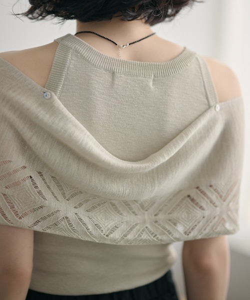 LAULEN(ローレン)の「multi way layered openwork shawl knit /レイヤードオープンワークショールニット(ニット/セーター・レディース・グレー/ベージュ/アイボリー・FREE)」の13枚目の写真