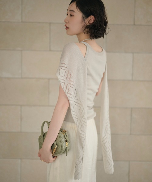 LAULEN(ローレン)の「multi way layered openwork shawl knit /レイヤードオープンワークショールニット(ニット/セーター・レディース・グレー/ベージュ/アイボリー・FREE)」の15枚目の写真