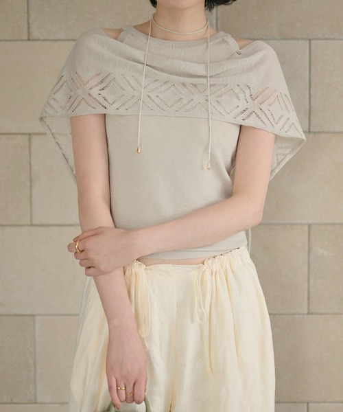 LAULEN(ローレン)の「multi way layered openwork shawl knit /レイヤードオープンワークショールニット(ニット/セーター・レディース・グレー/ベージュ/アイボリー・FREE)」の17枚目の写真